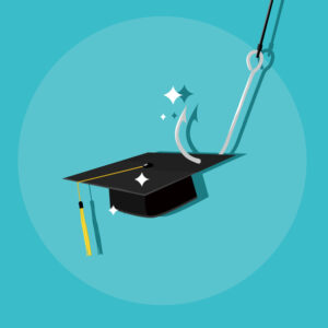 infiniwiz graduation cap hat fish hook blue background