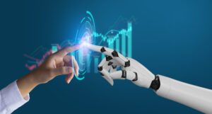 AI, Machine learning, robot hand ai artificial intelligence assistance human touching on big data network connection background, Science artificial intelligence technology, innovation and futuristic. open ai