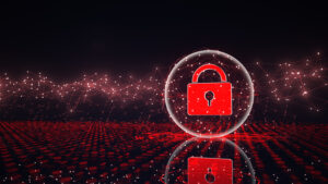 Red DLock, cyber security concept. 3d illustration. Microsoft security Vulnerability on prem server