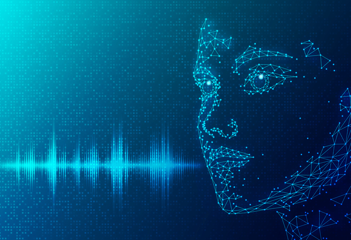 Conversational AI Concept - Natural Language Processing - NLP - Computational Linguistics Concept - AI-based Virtual Assistant Generating Voice as a Soud Wave poised Artificial intelligence