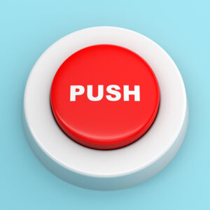 3d rendering of a big red push button