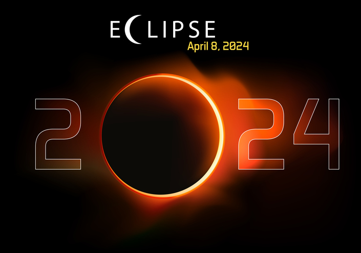 Presentation of the new year 2024 on the theme of astronomy, with a total eclipse of the sun.